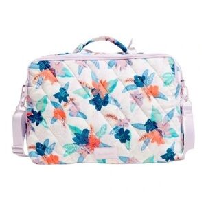 LMT: Vera Bradley Quilted Workstation Bag with Floral Pattern - Blue and Coral